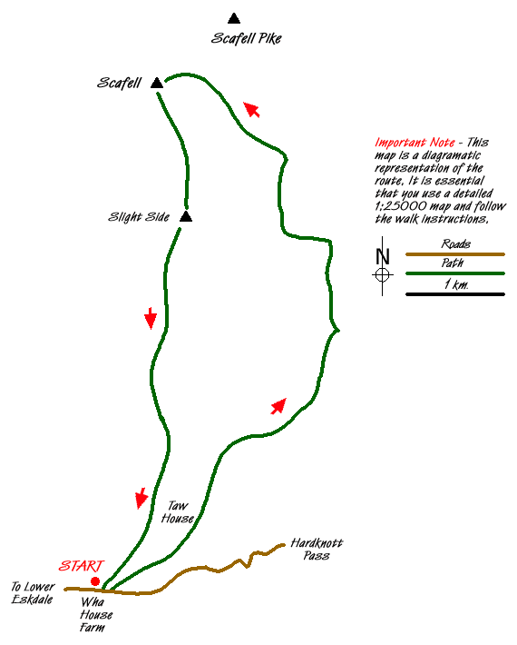 Route Map - Scafell & Slight Side Walk