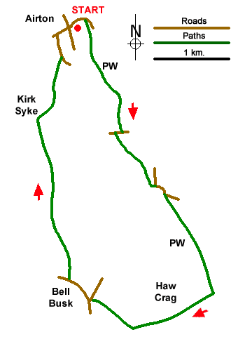 Route Map - Airton & Bell Busk Circular Walk