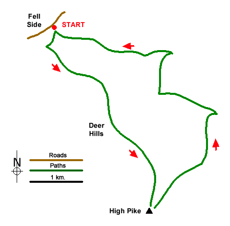Route Map - High Pike from Fell Side Walk