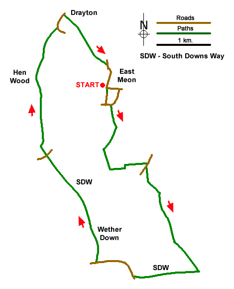 Route Map - East Meon & Wether Down Walk