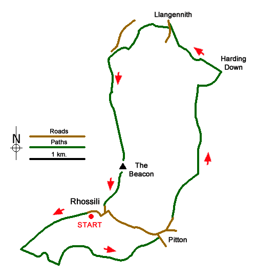 Route Map - Harding's Down & Rhossili Down
 Walk