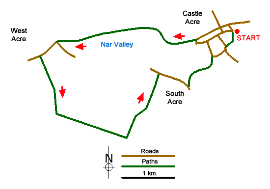 Route Map - The Nar Valley from Castle Acre Walk