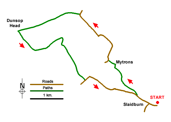 Route Map - Dunsop Head from Slaidburn Walk