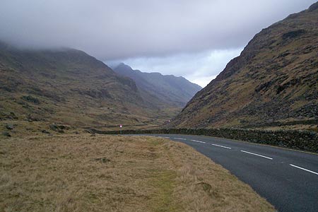 View heading down Llanberis Pass after Pen-y-pass