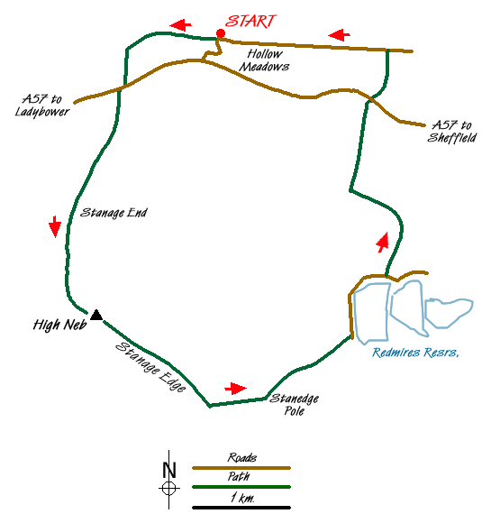Route Map - Stanage Edge, Redmires & Hallam Moors Walk