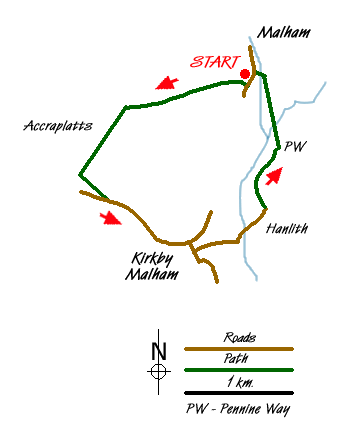 Route Map - Kirkby Malham & Hanlith from Malham Walk