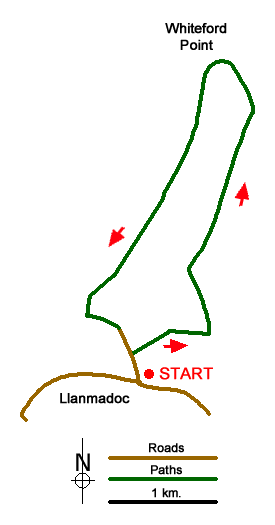 Route Map - Whiteford Sands from Llanmadoc
 Walk