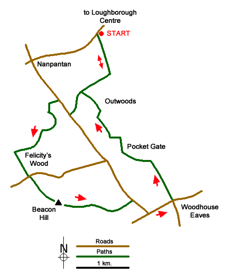 Route Map - Out Wood & Beacon Hill from Loughborough
 Walk