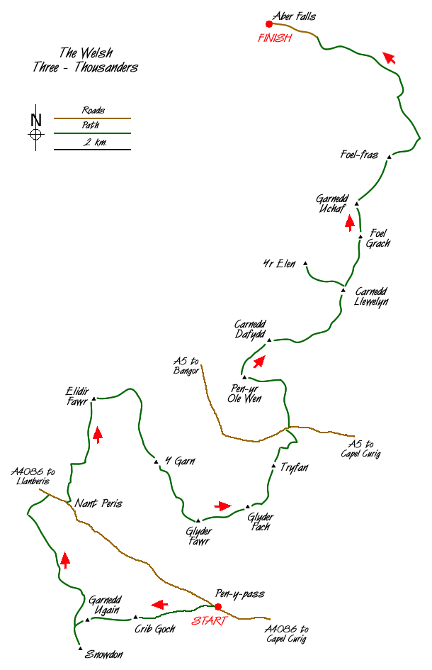 Route Map - Welsh Three-Thousanders from Pen-y-Pass Walk
