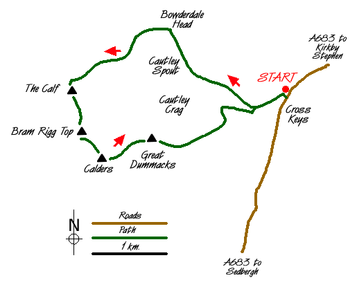 Route Map - Cautley Spout & The Calf Walk