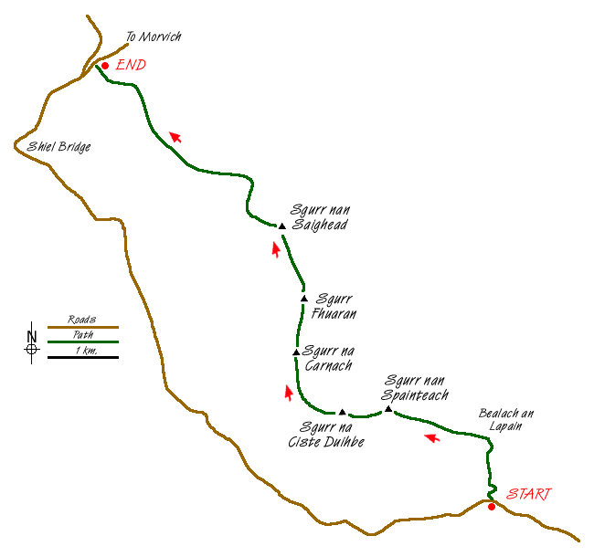 Route Map - Five Sisters Ridge, North Glen Shiel Walk