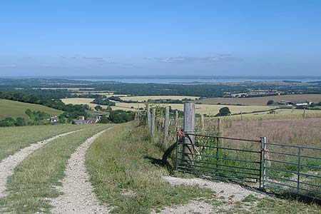 The view north to the mainland from Bowcombe Down