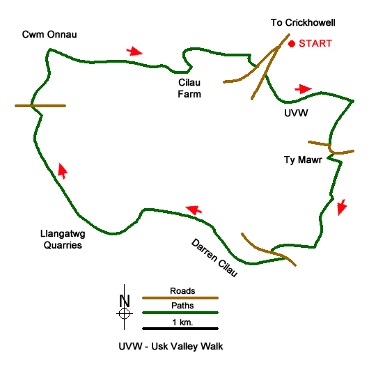 Route Map - The Llangatwg Escarpment from near Crickhowell Walk