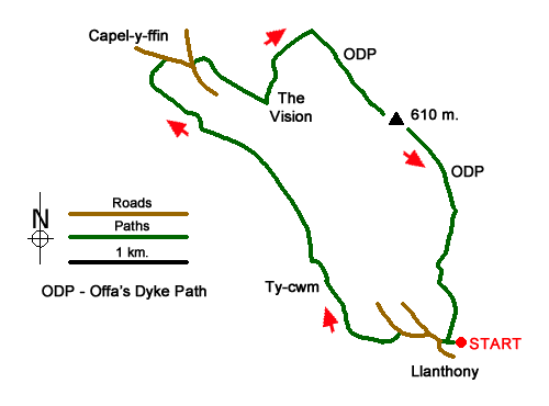 Route Map - Vale of Ewyas from Llanthony Abbey Walk