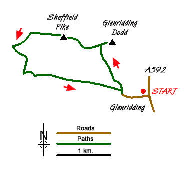 Route Map - Glenridding Dodd & Sheffield Pike
 Walk
