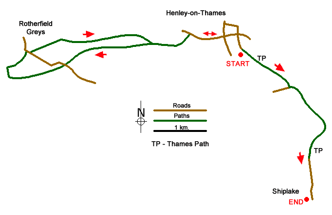 Route Map - Henley-on-Thames, Rotherfield Greys & Shiplake Walk