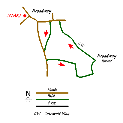 Route Map - The Broadway Tower from Broadway Walk