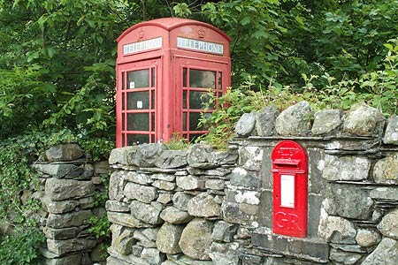 Red phone box and post-box in Stonethwaite