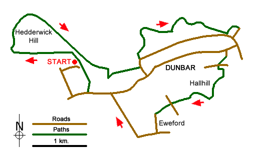 Route Map - Dunbar circular from John Muir Country Park Walk