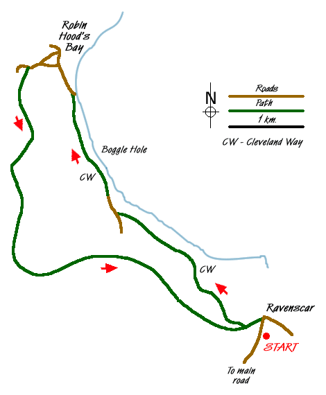 Route Map - Robin Hood's Bay from Ravenscar Walk