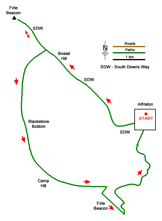 Route Map - Firle Beacon & Cuckmere Valley Walk