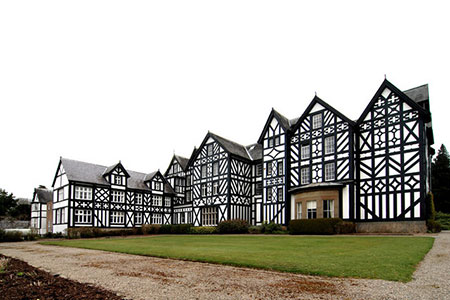 The rear view of Gregynog Hall