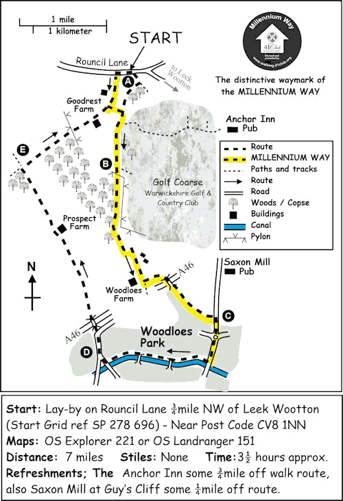 Route Map - Leek Wootton & Woodloes Park Circular Walk