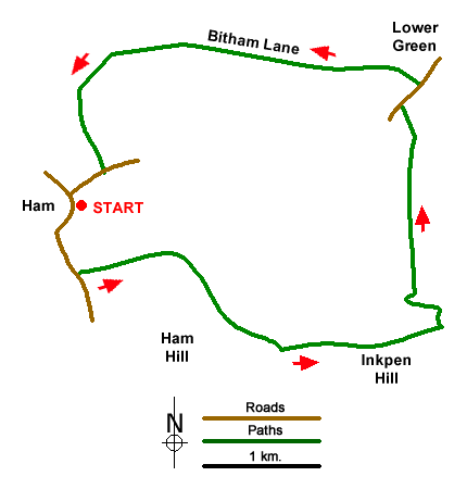 Route Map - Ham, Inkpen Hill & Lower Green Circular Walk