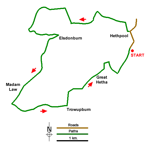 Route Map - Elsdonburn & Trowupburn from Hethpool Walk