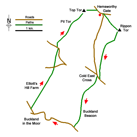 Route Map - Buckland in the Moor Circular Walk