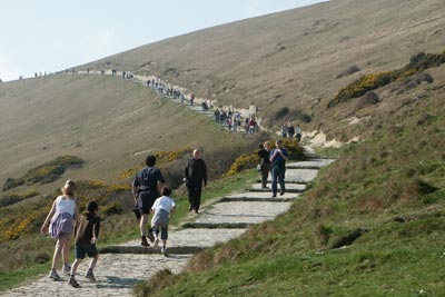Path from Lulworth Cove to Durdle Door can be busy
