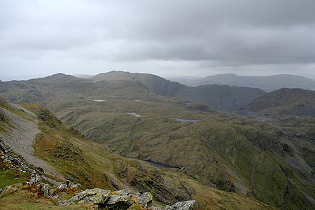 The Moelwyns with the many small lakes seen from Cnicht
