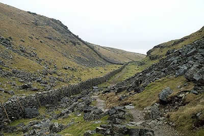 The dry valley of Watlowes leads to top of Malham Cove