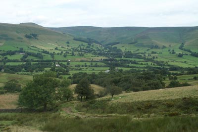The view across Edale to the Kinder Plateau