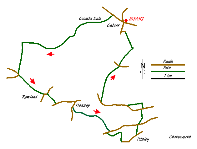 Route Map - Coombs Dale, Longstone Edge & Pilsley from Calver Walk