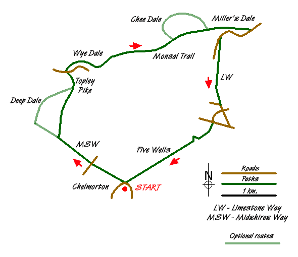 Route Map - Chelmorton & the Monsal Trail Walk