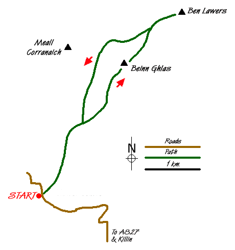 Route Map - Beinn Ghlas and Ben Lawers from near Loch Tay Walk