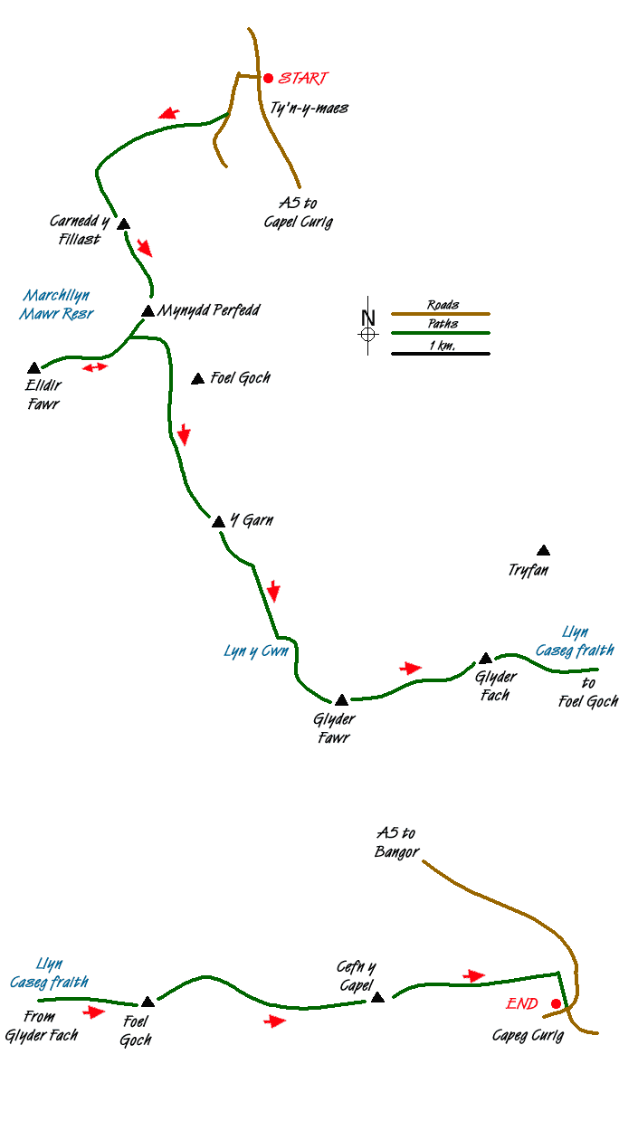 Route Map - The Glyders Traverse Walk