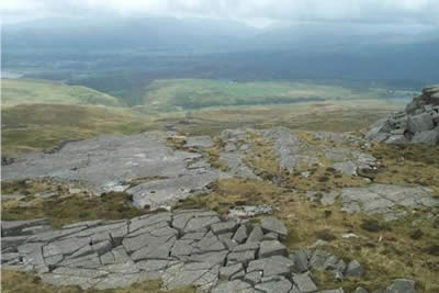 Looking west from the craggy summit of Foel Penolau