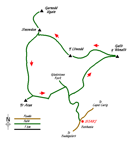 Route Map - Snowdon & Cwm Llan horseshoe Walk