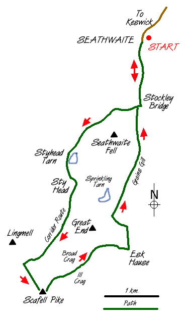 Route Map - Scafell Pike via Corridor Route Walk