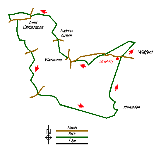 Route Map - Widford & Cold Christmas Circular Walk