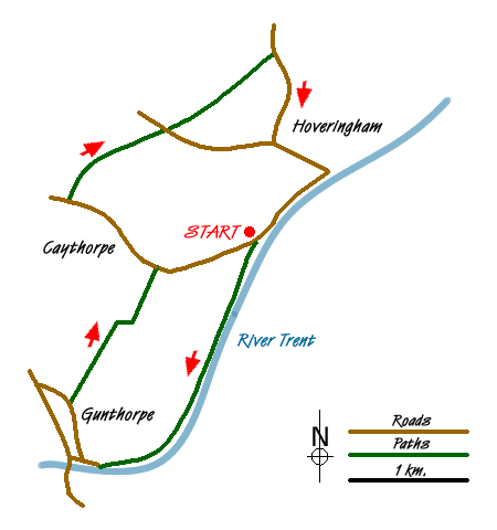 Route Map - Gunthorpe & Caythorpe from Hoveringham Walk