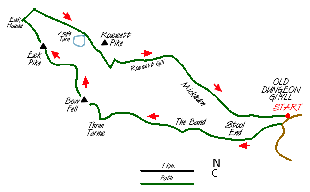 Route Map - Bowfell and Esk Pike Walk