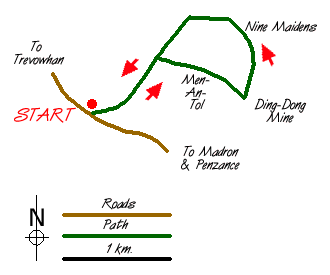 Route Map - Men-an-tol & Ding Dong Mine Walk