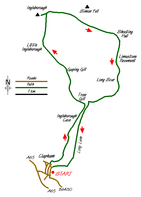 Route Map - Trow Gill, Ingleborough & Long Scar Walk