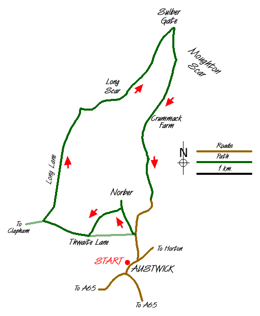 Route Map - The Norber Erratics & Sulber Gate Walk