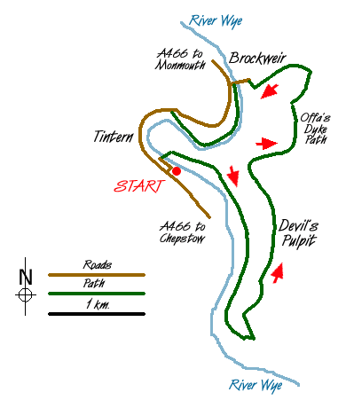 Route Map - Tintern, Devil's Pulpit & Brockweir Walk