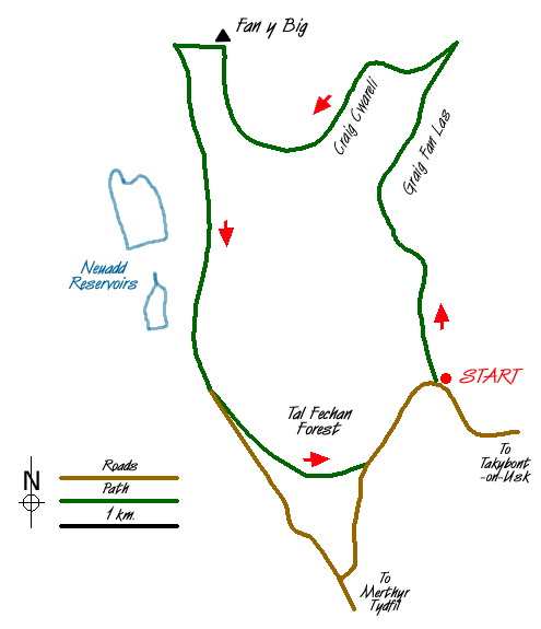 Route Map - Fan y Big from Torpantau Walk