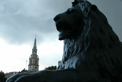 One of Landseer's handsome lions (1847) in Trafalgar Square